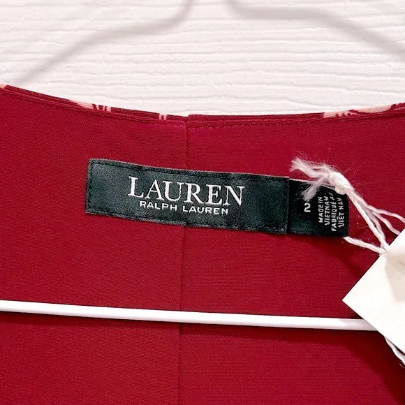 NWT Lauren Ralph Lauren Burgundy Floral Tie-Waist Midi Dress - Size 2 - Picture 3 of 6